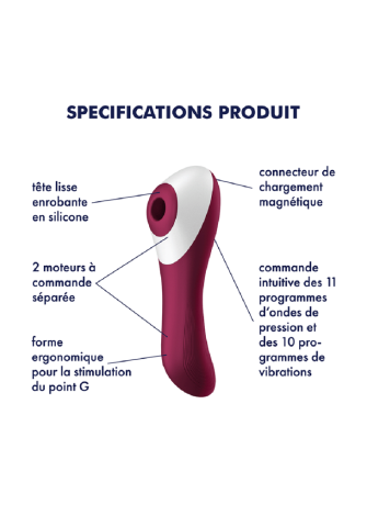 2 en 1 Vibromasseur et stimulateur de clitoris USB rouge Dual Crush Satisfyer - CC597786